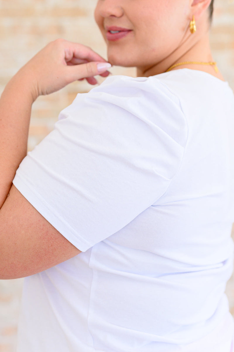 Strong Enough Puff Sleeve Tee In White Womens Tops   