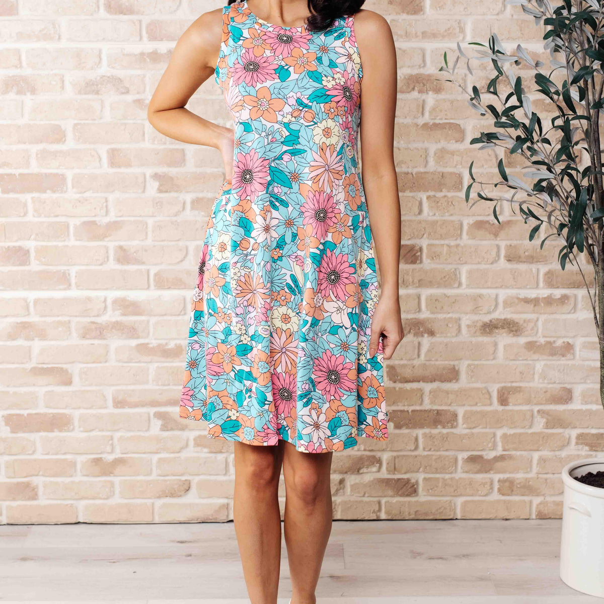 Summer Garden Sleeveless Swing Dress - Three Mad Hatters Mercantile 
