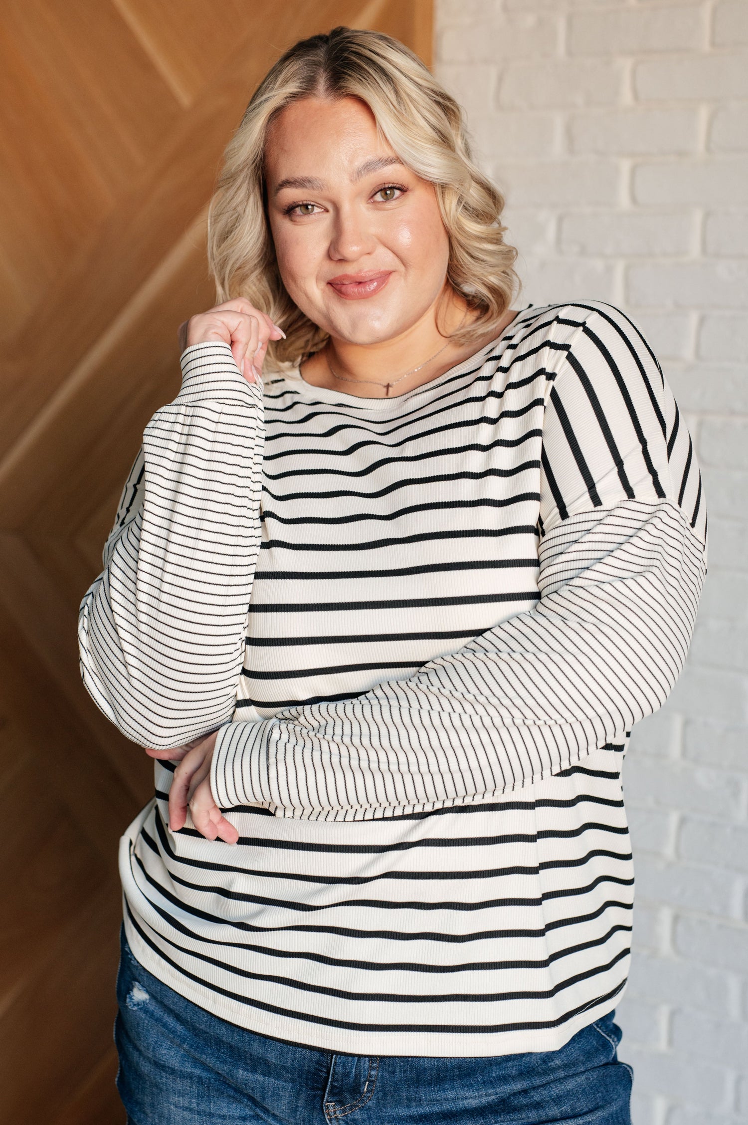 Super Clever Patchwork Striped Top in Ivory Tops