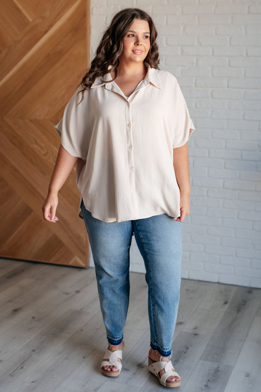 Sweet Simplicity Button Down Blouse in Oatmeal Tops   