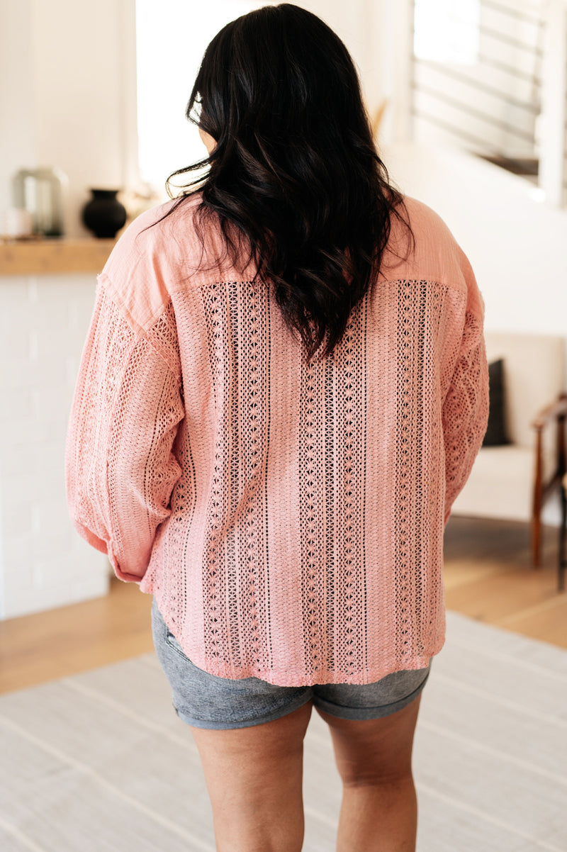 Sweeter Than Nectar Lace Button Down in Rose Womens Tops   