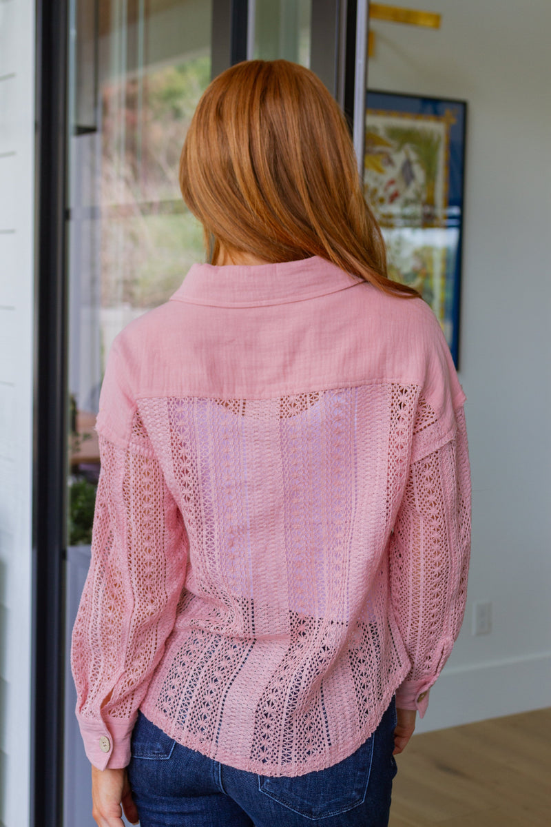 Sweeter Than Nectar Lace Button Down in Rose Womens Tops   