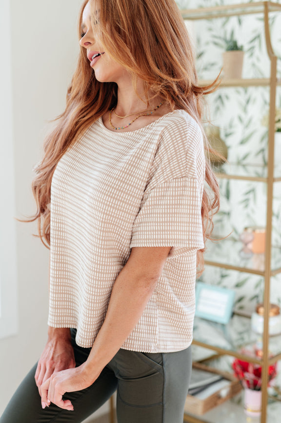 Textured Boxy Top in Taupe Tops   