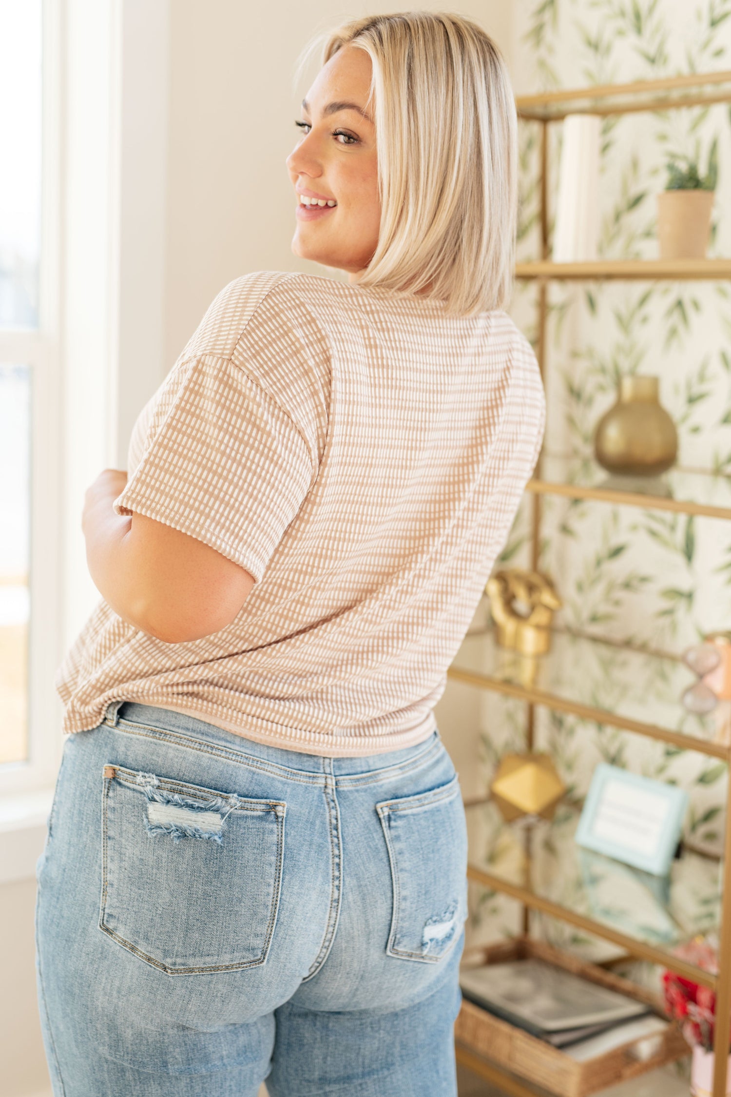 Textured Boxy Top in Taupe Tops   