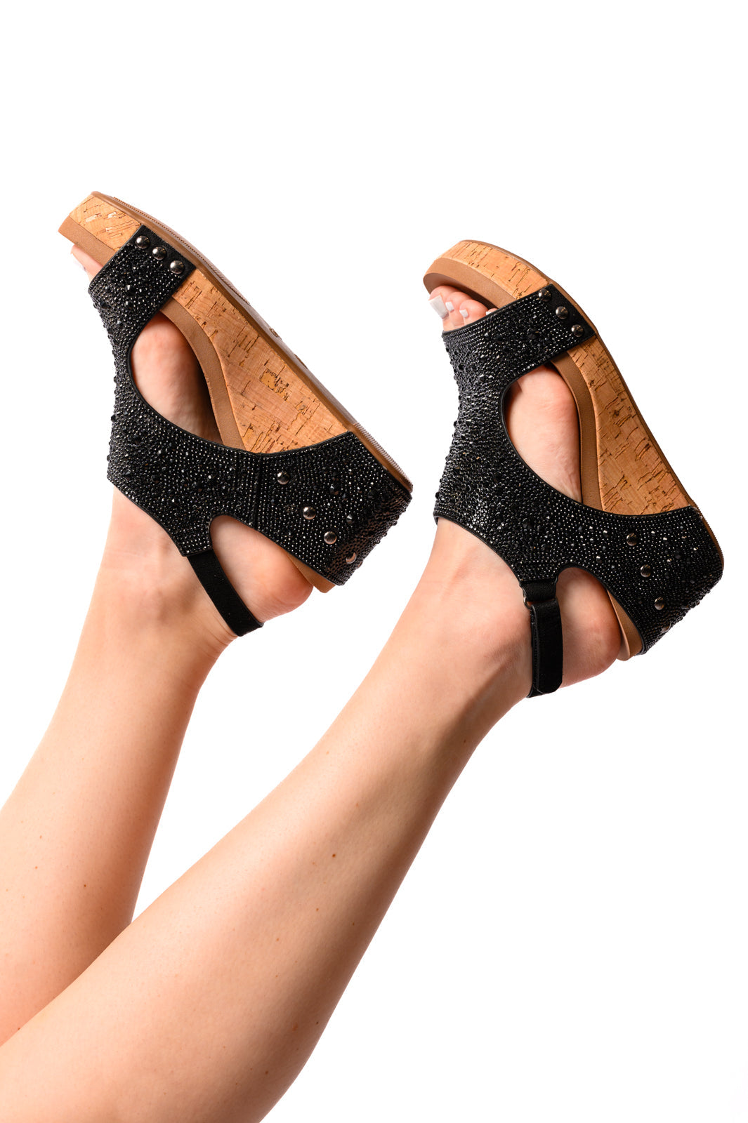 Ashley Wedge Sandals in Black Rhinestone womens Shoes   