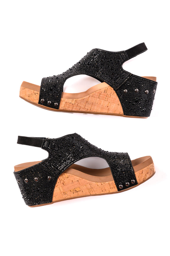 Ashley Wedge Sandals in Black Rhinestone womens Shoes   