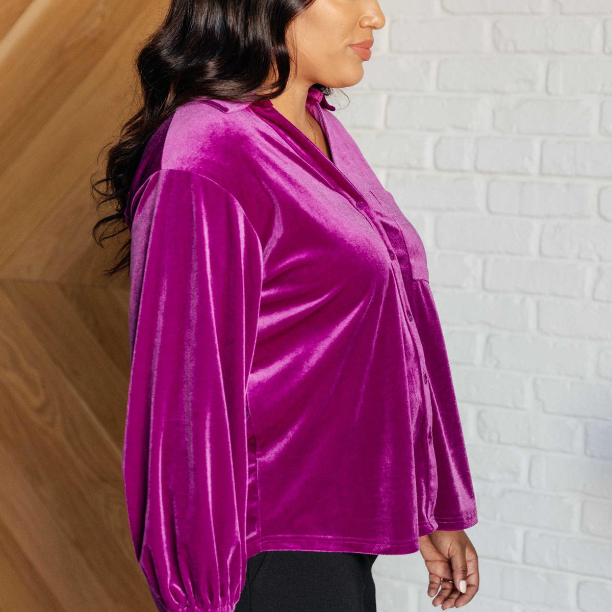 The Best Policy Velvet Balloon Sleeve Top - Three Mad Hatters Mercantile 