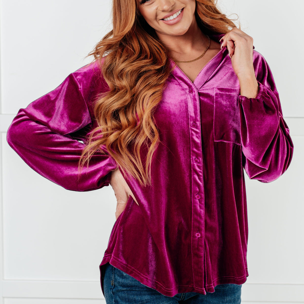 The Best Policy Velvet Balloon Sleeve Top - Three Mad Hatters Mercantile 