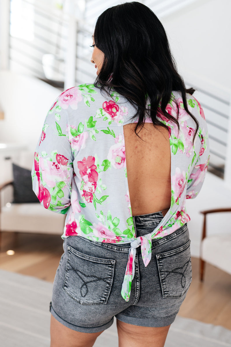 Thinking On It Open Back Floral Top Womens Tops   