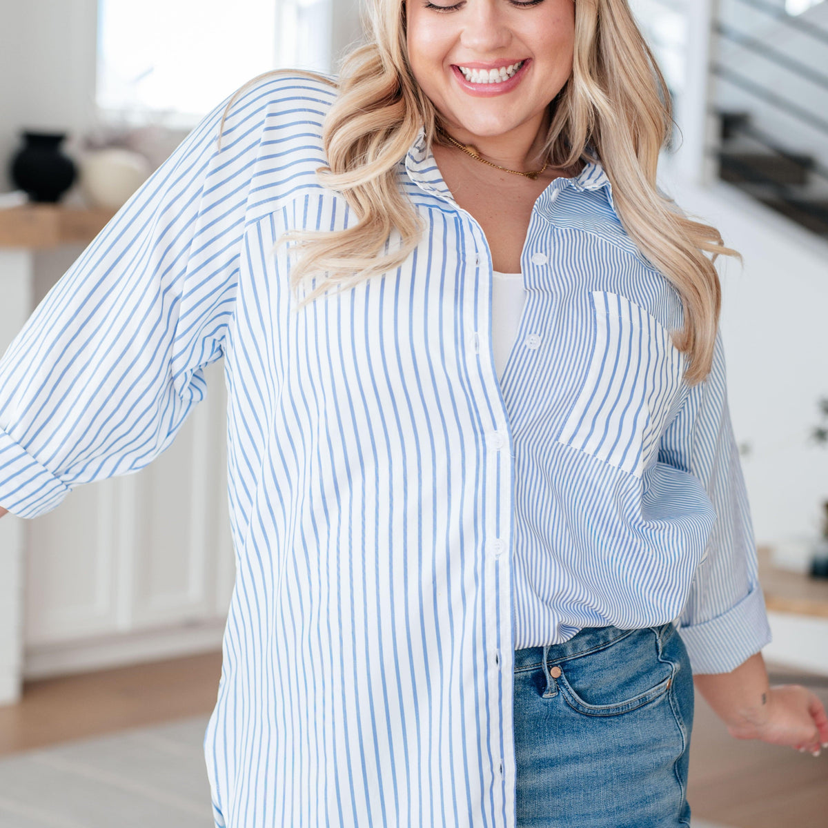 This or That Striped Button Down - Three Mad Hatters Mercantile 