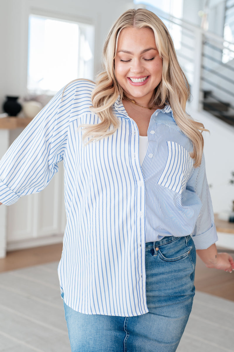 This or That Striped Button Down Womens Tops   