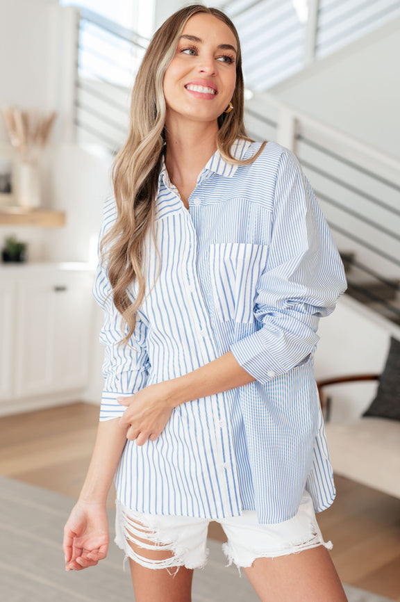 This or That Striped Button Down Womens Tops   