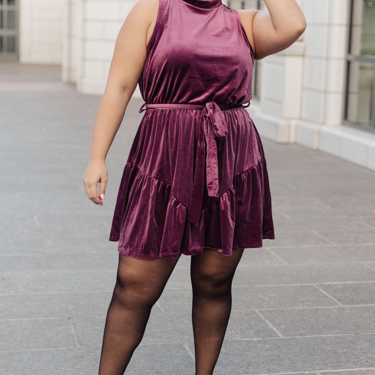 Tied In A Bow Velvet Dress - Three Mad Hatters Mercantile 
