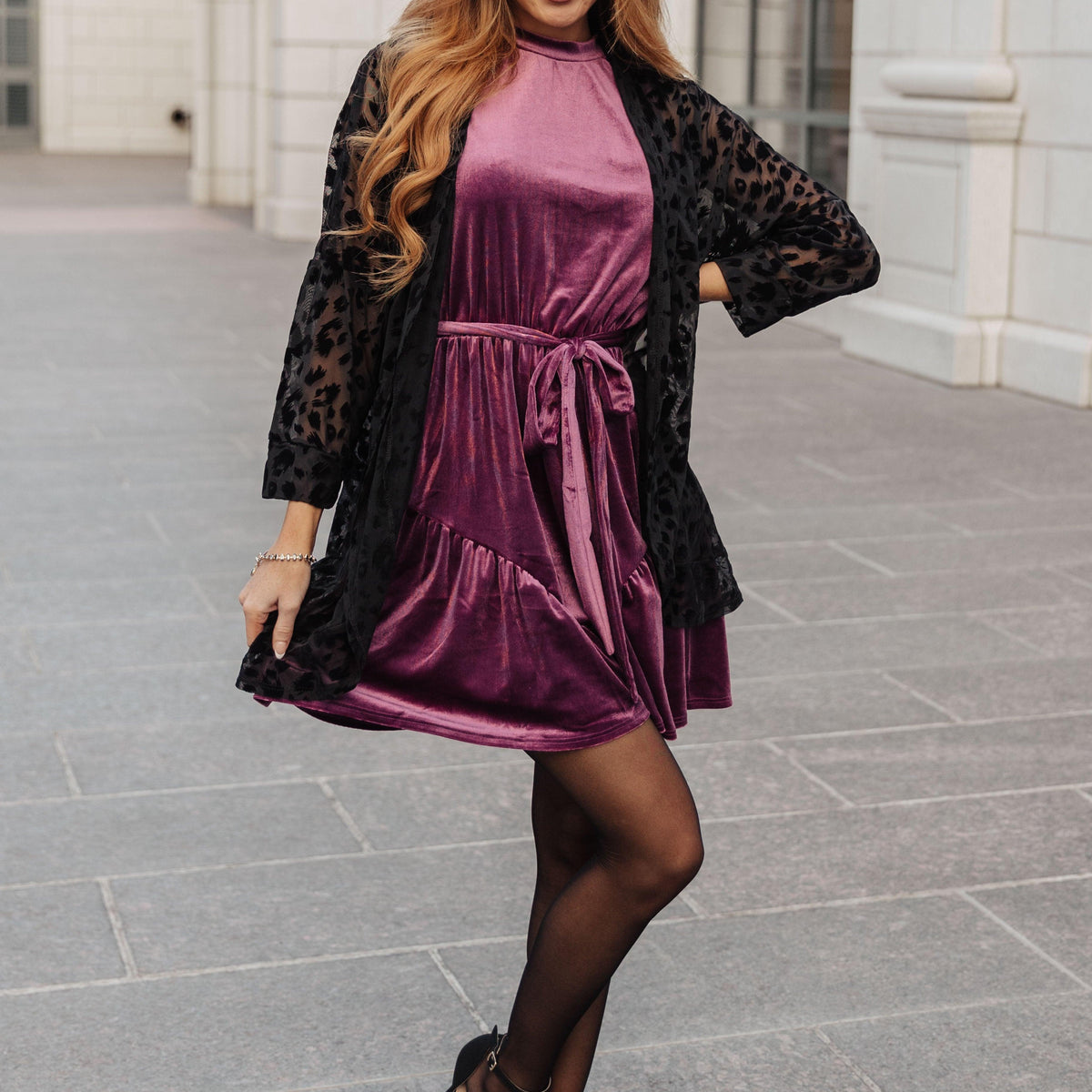 Tied In A Bow Velvet Dress - Three Mad Hatters Mercantile 