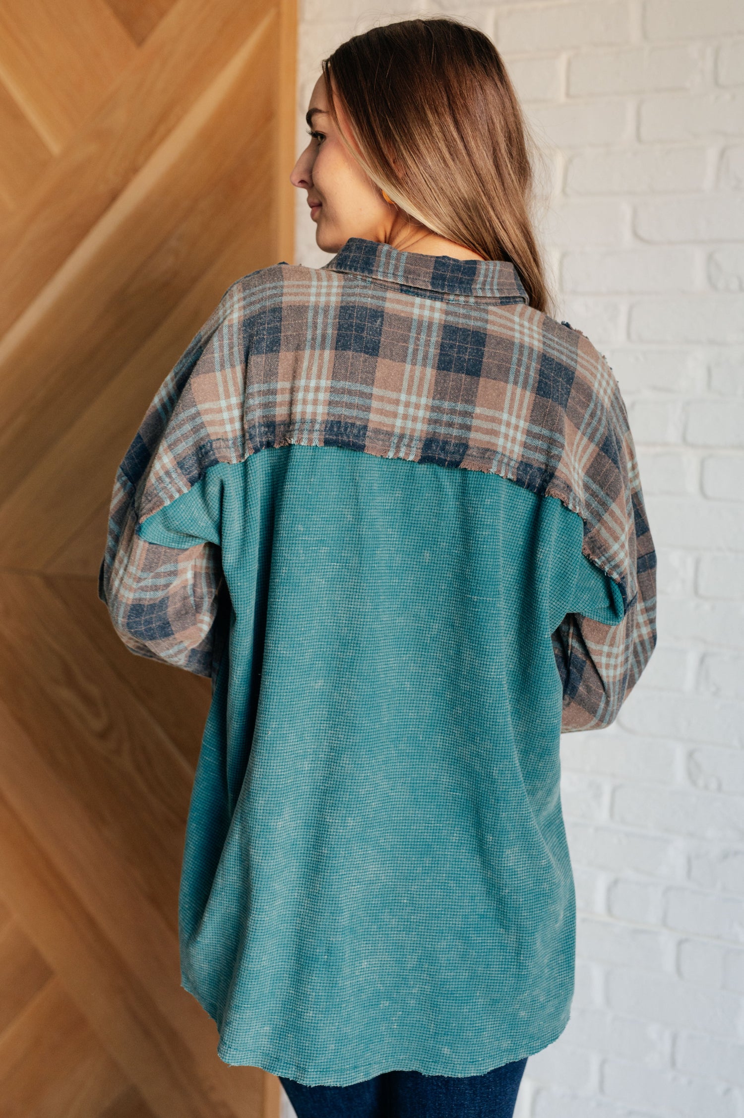 Tied for Time Thermal Plaid Button Up Tops   