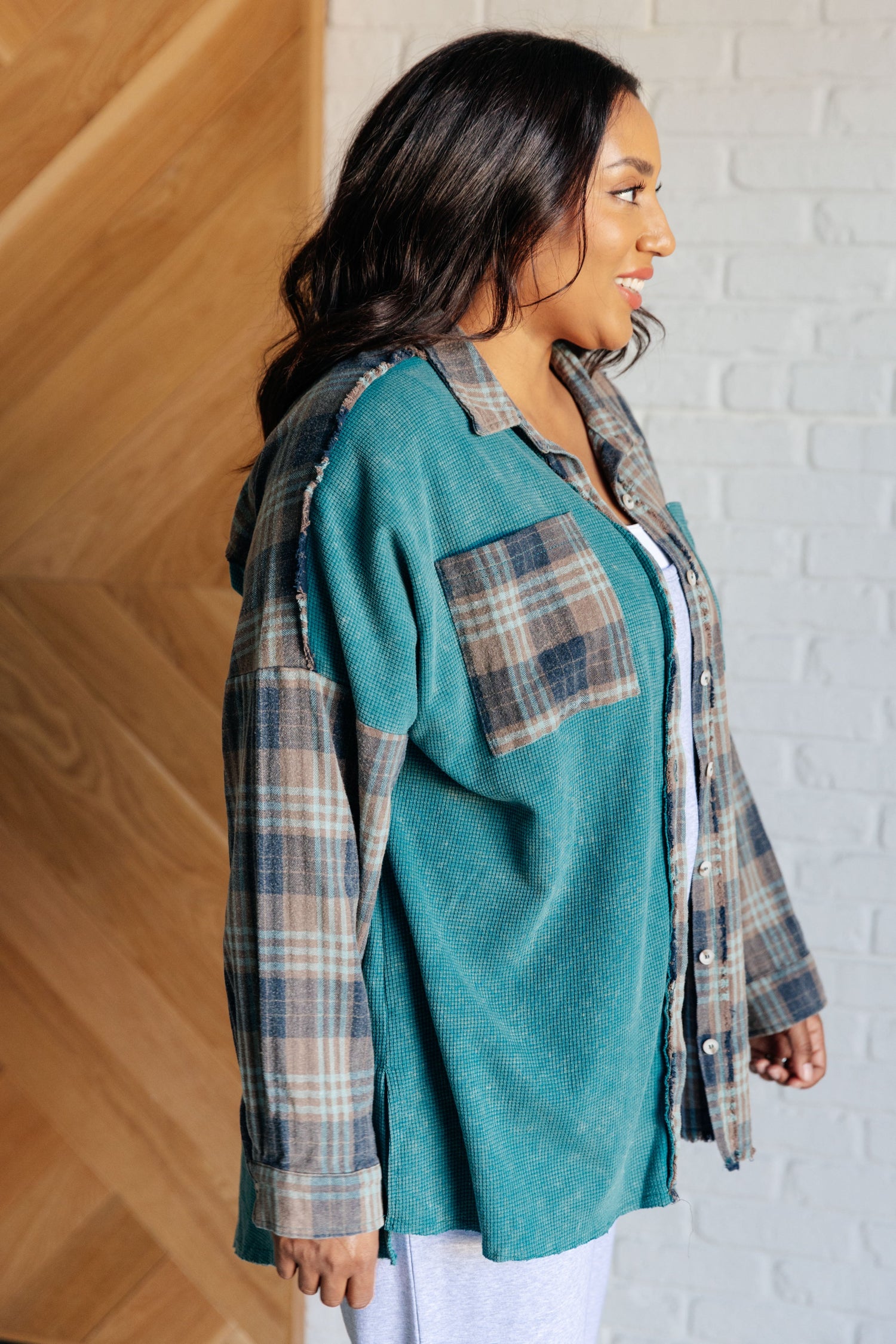 Tied for Time Thermal Plaid Button Up Tops   