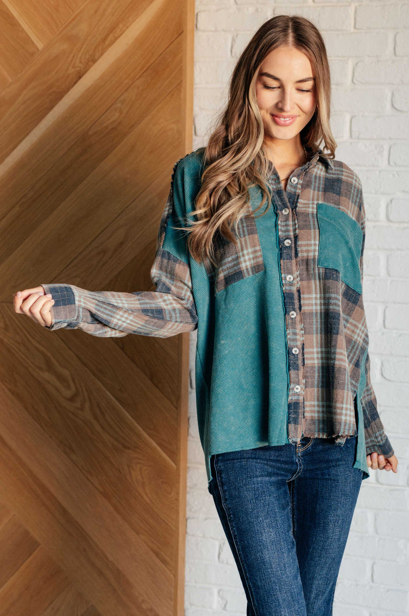 Tied for Time Thermal Plaid Button Up Tops   