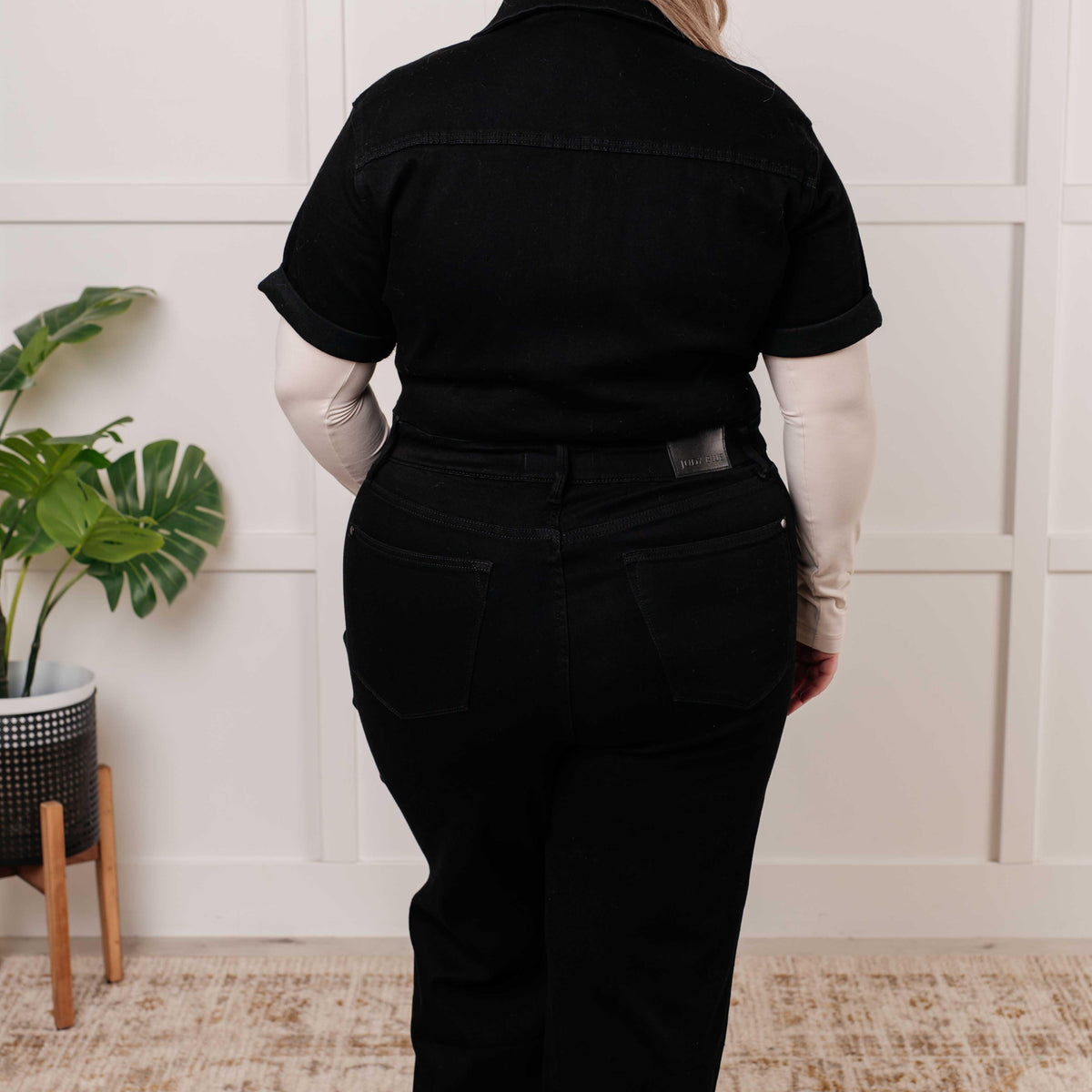 Tilda Short Sleeve Control Top Denim Jumpsuit - Three Mad Hatters Mercantile 