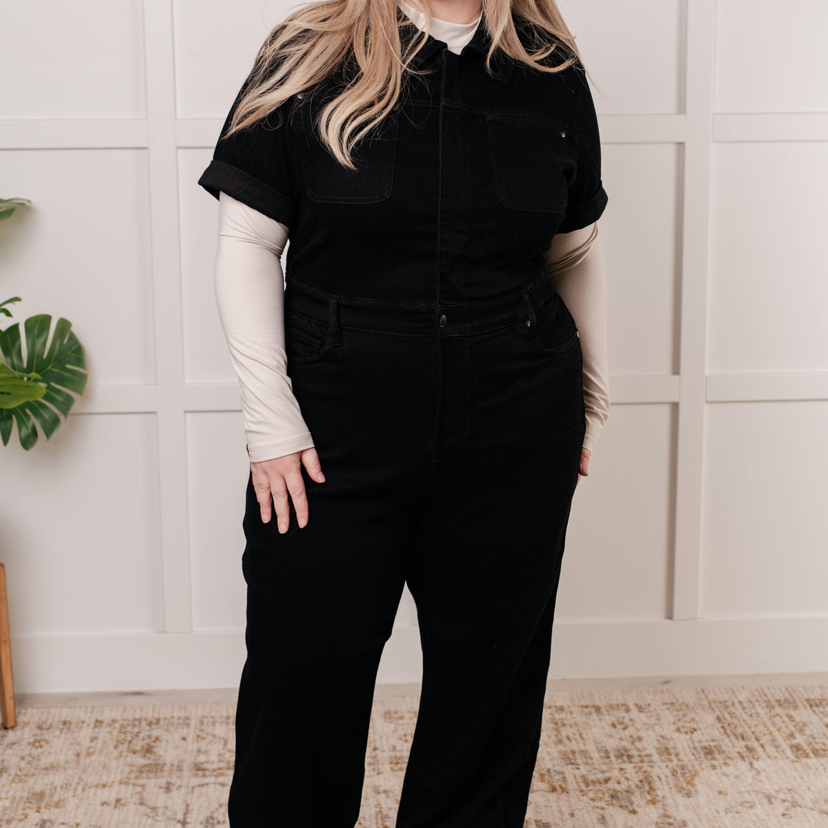 Tilda Short Sleeve Control Top Denim Jumpsuit - Three Mad Hatters Mercantile 