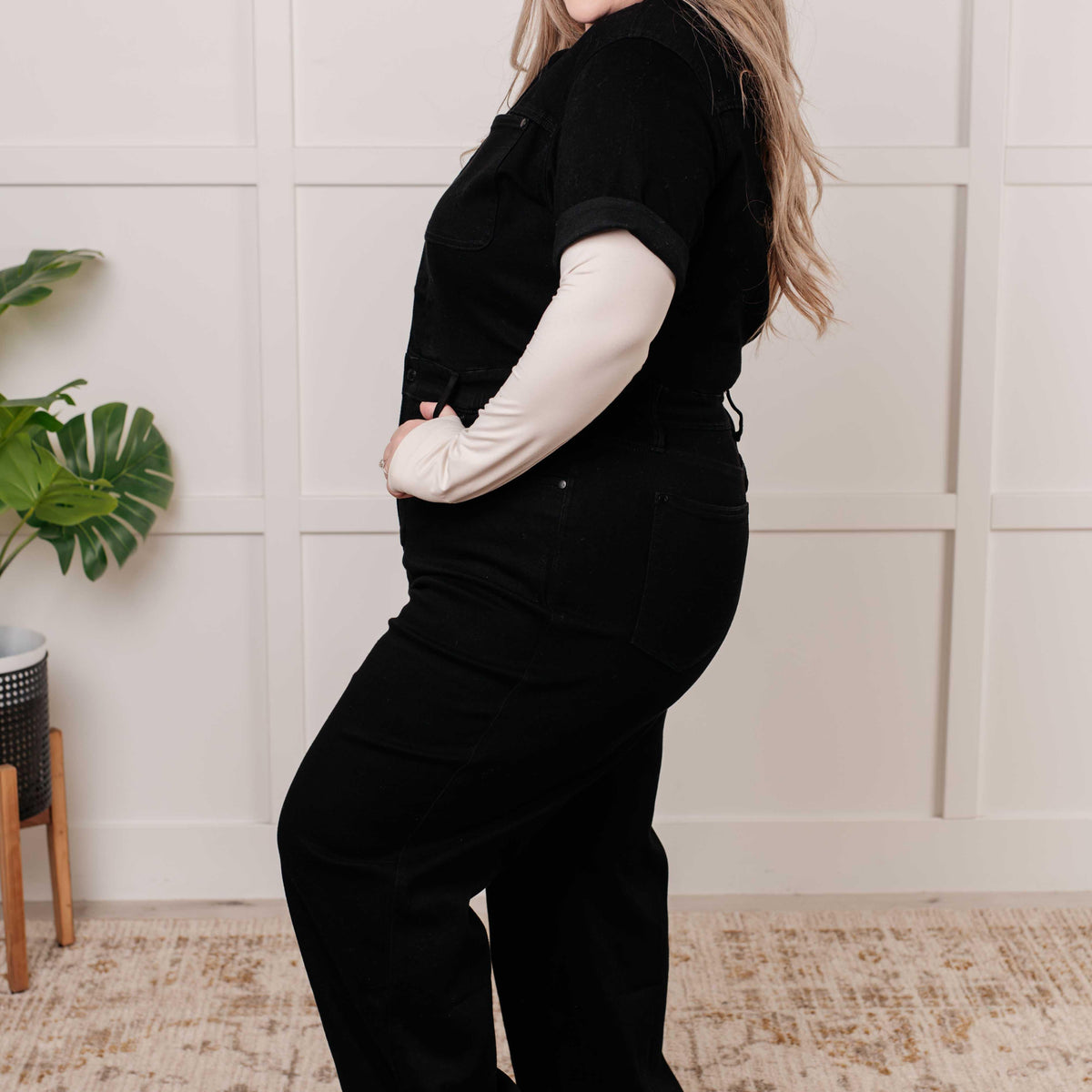 Tilda Short Sleeve Control Top Denim Jumpsuit - Three Mad Hatters Mercantile 