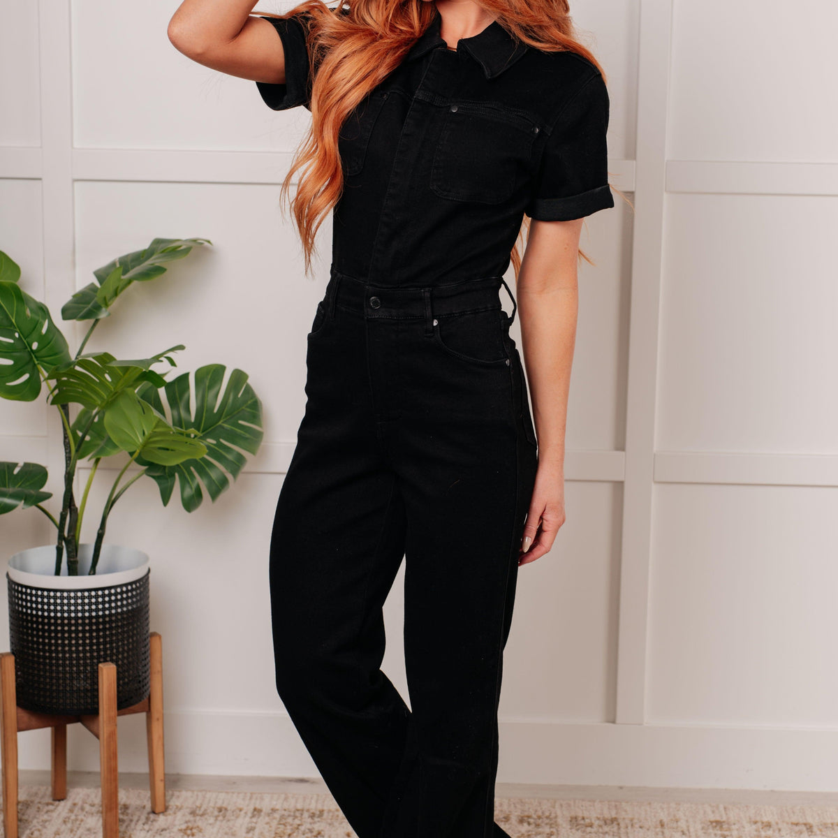 Tilda Short Sleeve Control Top Denim Jumpsuit - Three Mad Hatters Mercantile 
