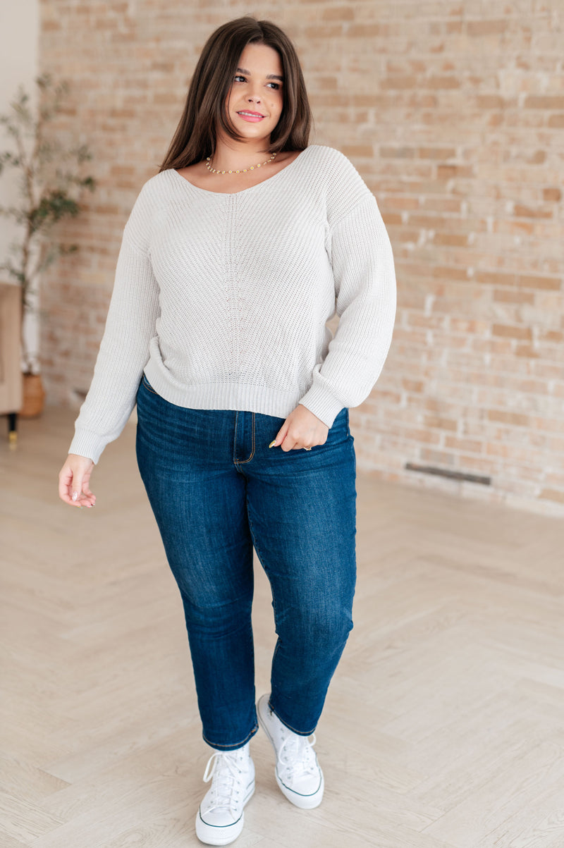 Told You So Ribbed Knit V Neck Sweater in Oatmeal Tops   