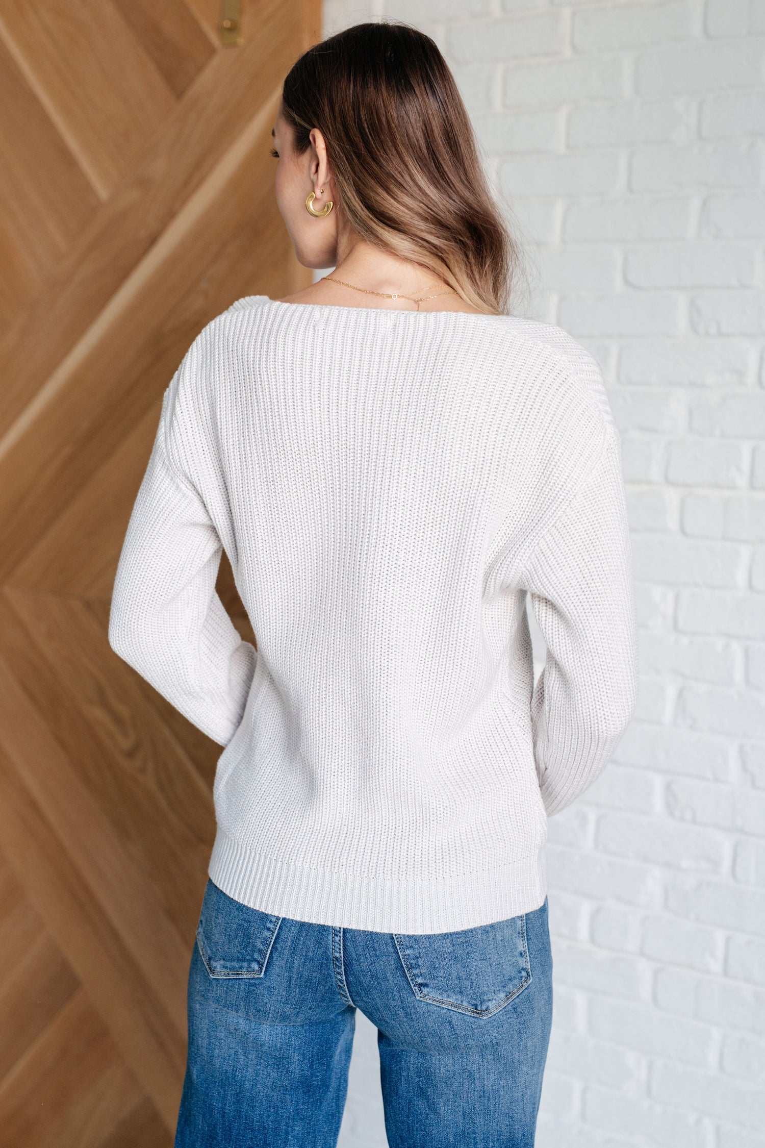 Told You So Ribbed Knit V Neck Sweater in Oatmeal Tops   