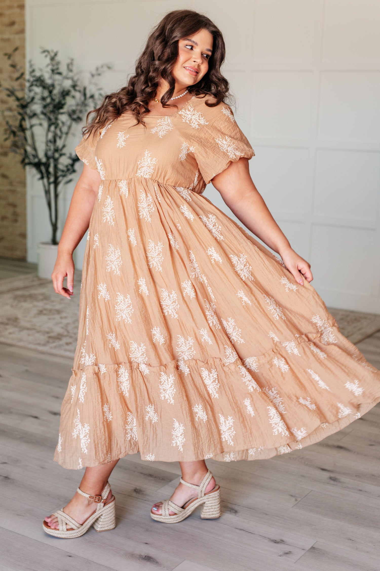 Trusting My Intuition Balloon Sleeve Dress in Camel Dresses   