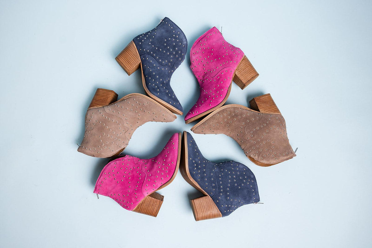 Twilight Studded Heeled Ankle Boot in Magenta - Three Mad Hatters Mercantile 
