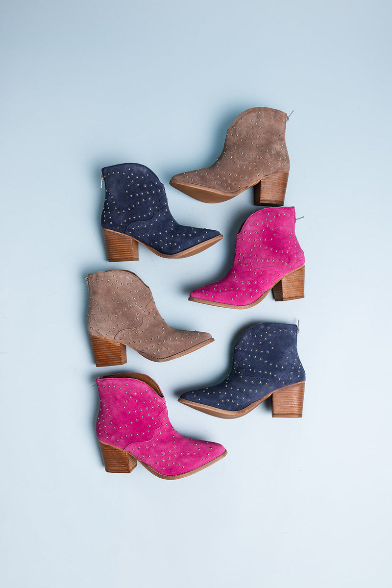 Twilight Studded Heeled Ankle Boot in Magenta Shoes   