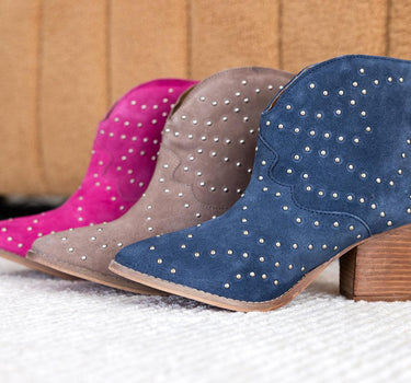 Twilight Studded Heeled Ankle Boot in Magenta