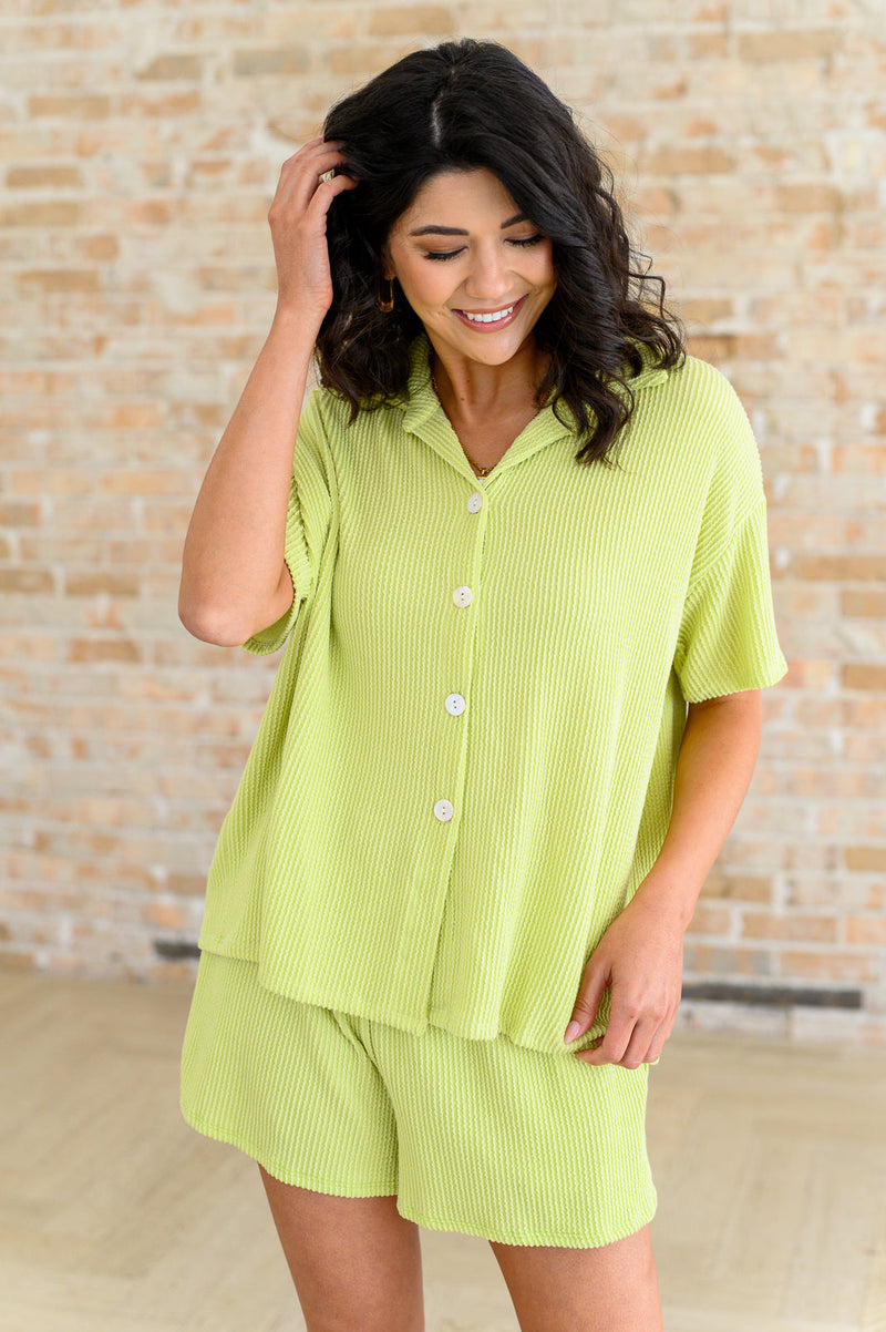 Two's Company Ribbed Button Down Womens Tops   