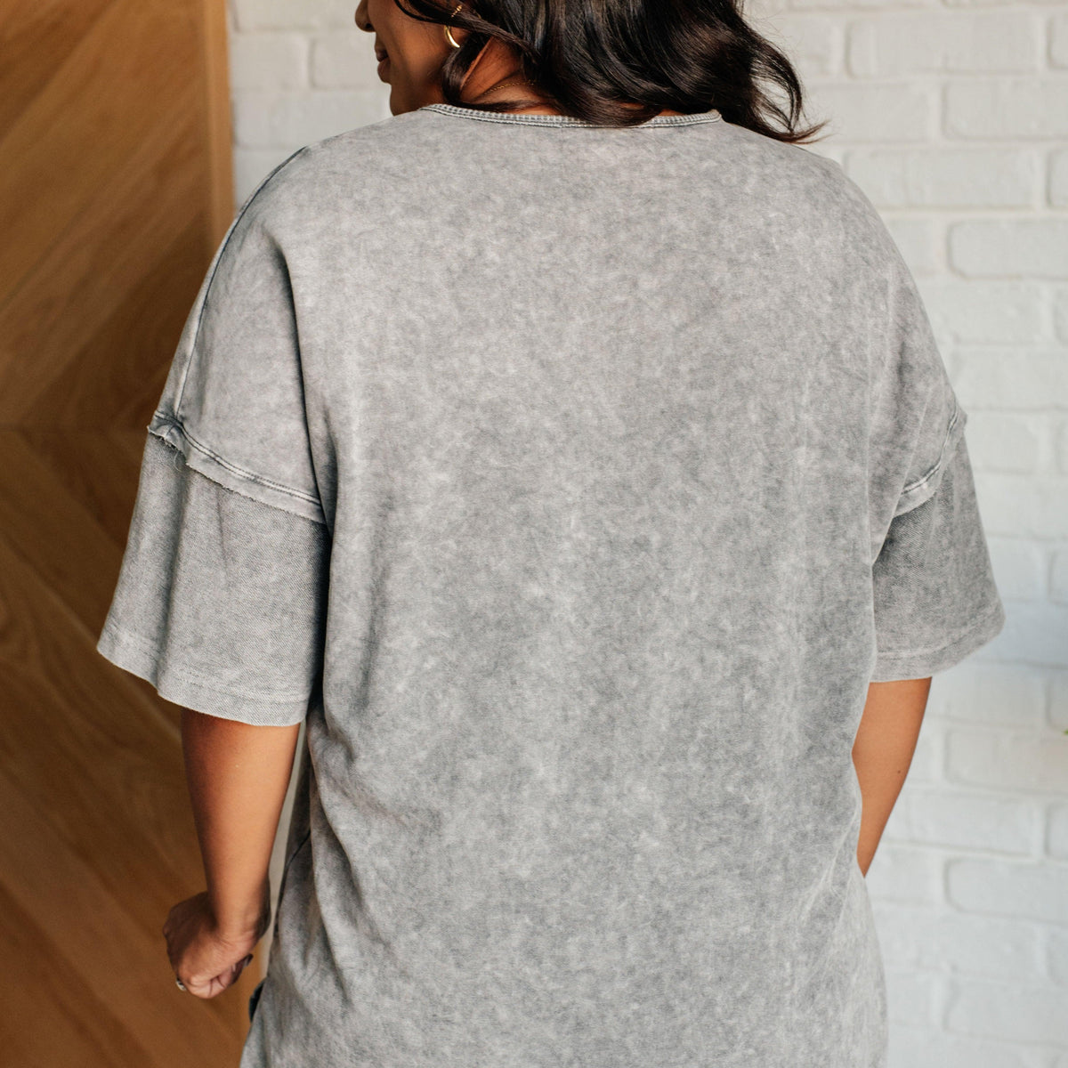 Unbothered Mineral Wash Top in Grey - Three Mad Hatters Mercantile 