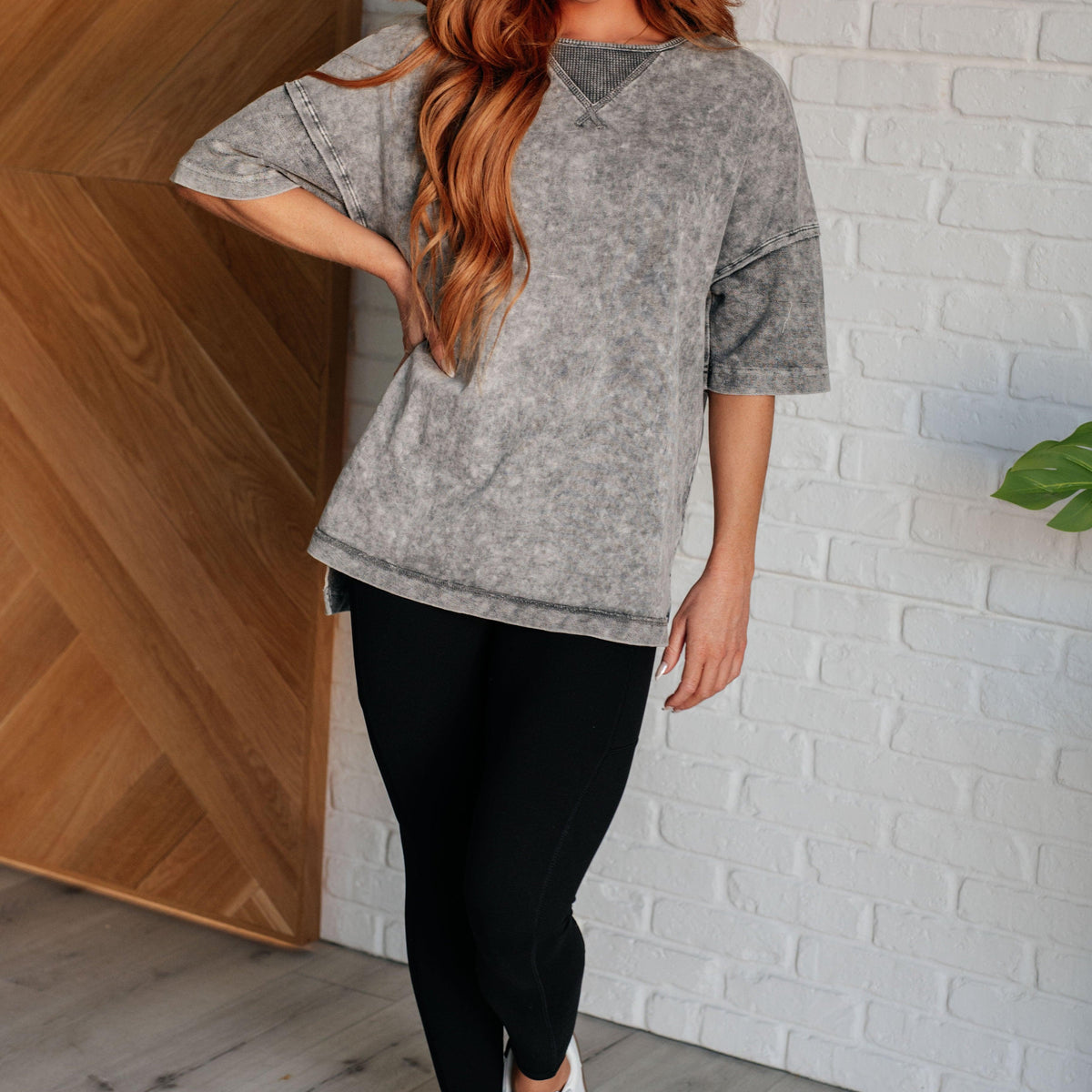 Unbothered Mineral Wash Top in Grey - Three Mad Hatters Mercantile 