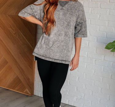 Unbothered Mineral Wash Top in Grey