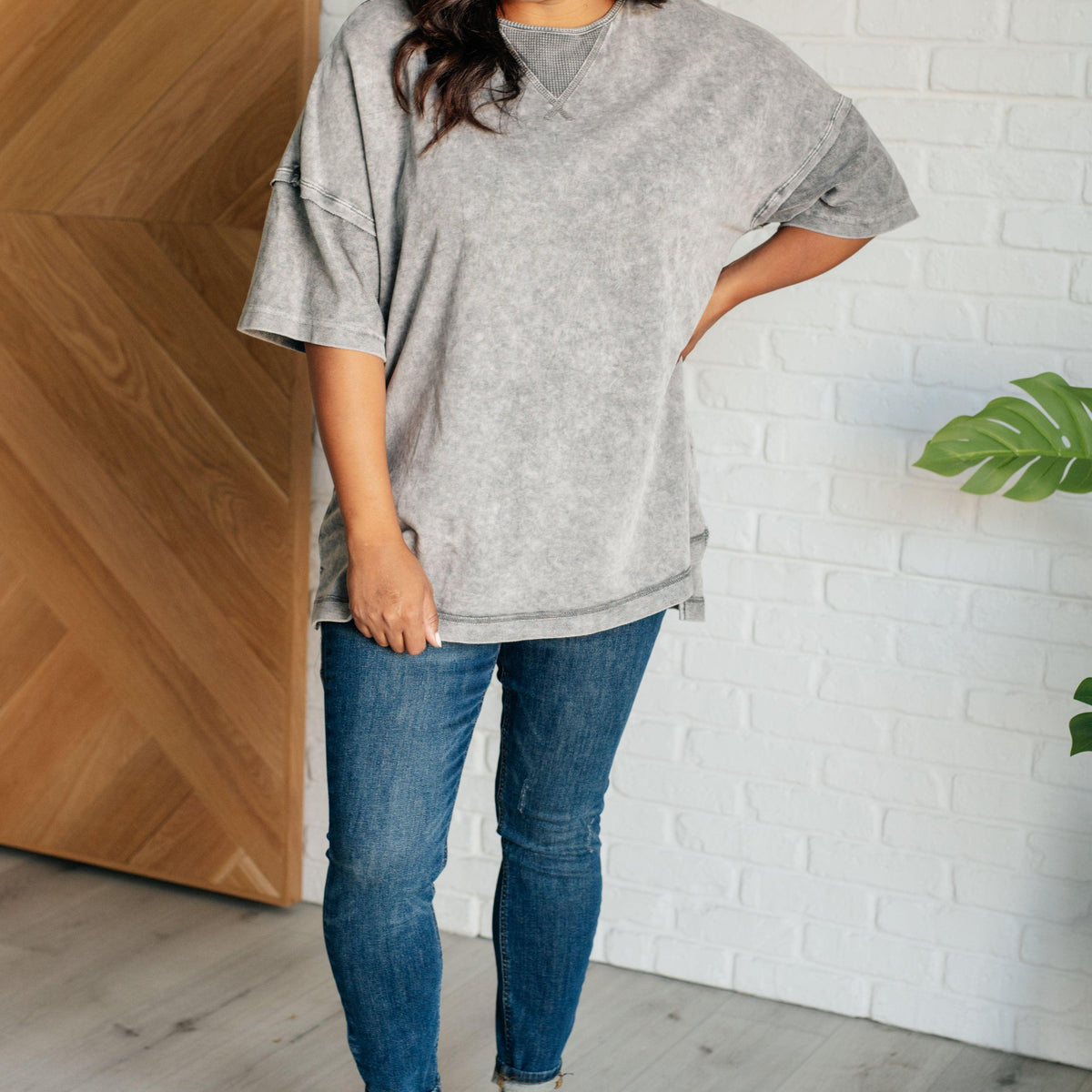 Unbothered Mineral Wash Top in Grey - Three Mad Hatters Mercantile 