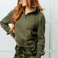 Under Her Spell Half Zip Pullover in Green Tops