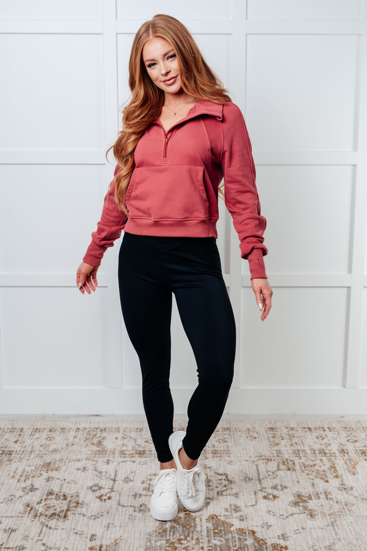 Under Her Spell Half Zip Pullover in Mauve Tops