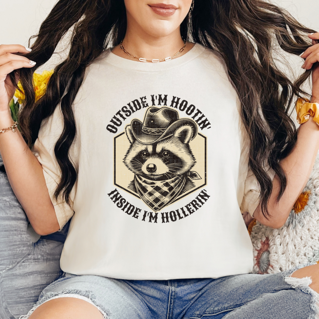 Outside I'm Hootin' Inside I'm Hollerin' Graphic Tee Womens   