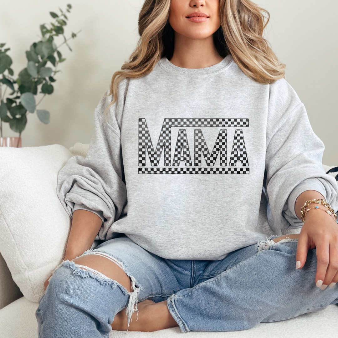 Checkered Mama Graphic Sweatshirt Womens   