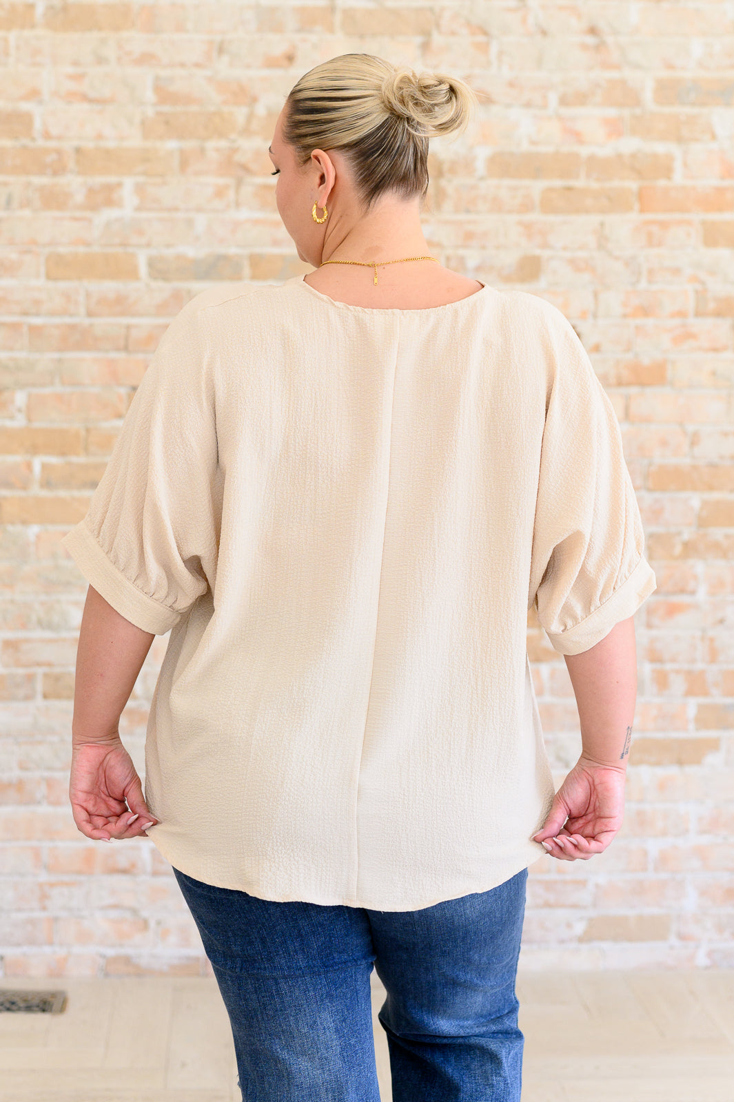 Up For Anything V-Neck Blouse in Taupe Womens Tops   