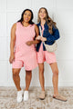 Up and Running Mineral Wash Romper in Coral Pink Jumpsuits & Rompers