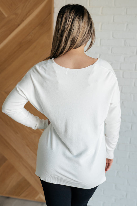 V-Neck Front Seam Sweater in Ivory Tops   