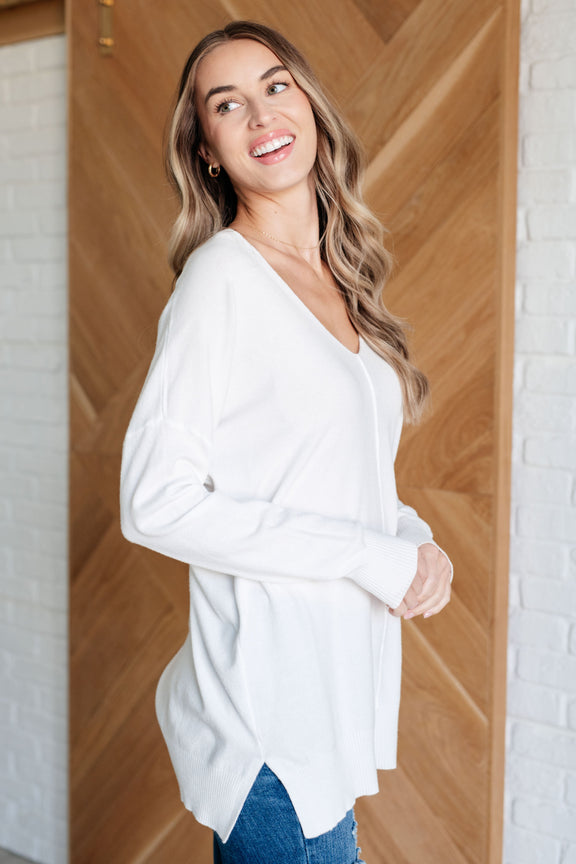 V-Neck Front Seam Sweater in Ivory Tops   