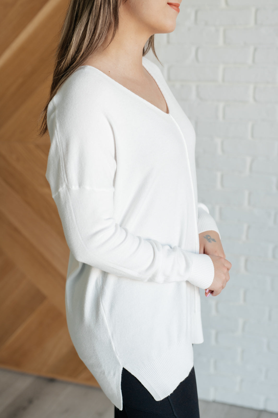 V-Neck Front Seam Sweater in Ivory Tops   