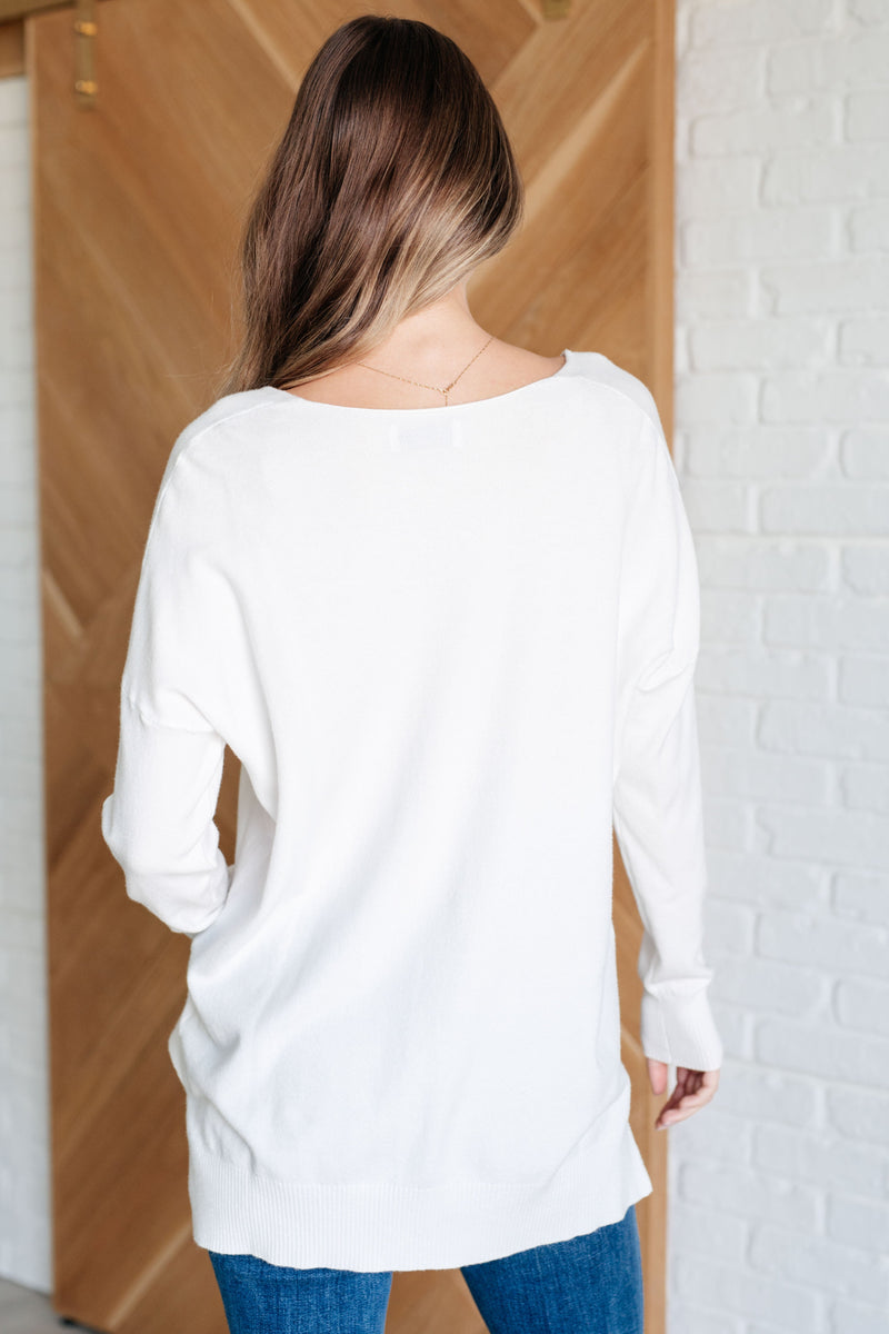 V-Neck Front Seam Sweater in Ivory Tops   