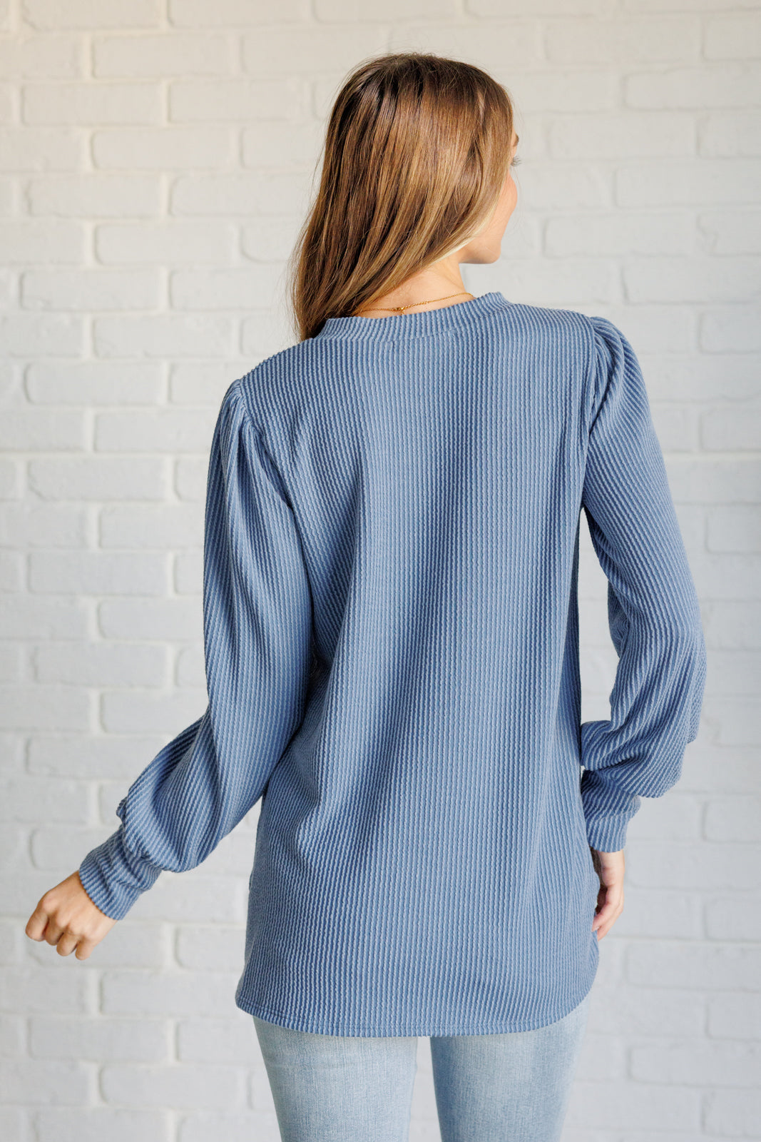 When the Sun Goes Down Mineral Wash Ribbed Knit Top in Vintage Denim Tops   