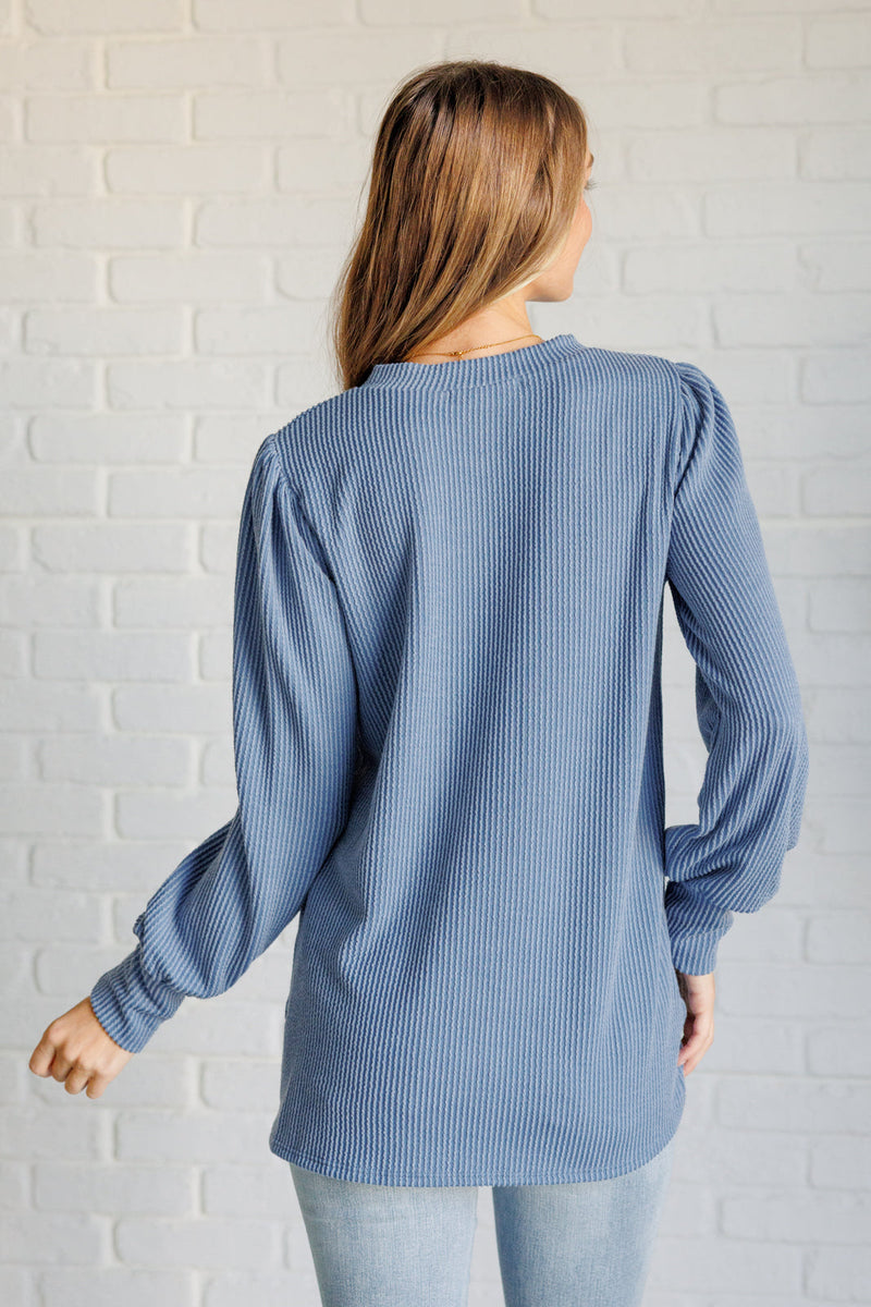 When the Sun Goes Down Mineral Wash Ribbed Knit Top in Vintage Denim Tops   