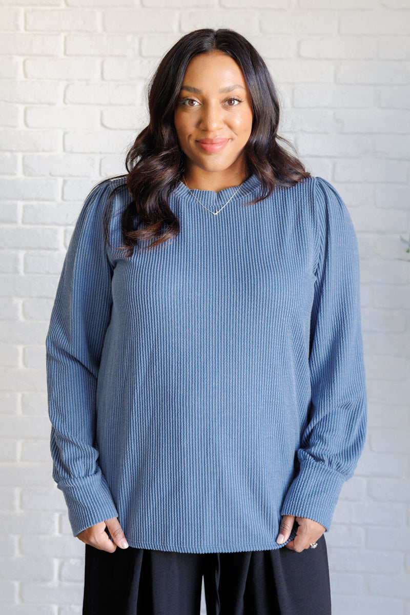 When the Sun Goes Down Mineral Wash Ribbed Knit Top in Vintage Denim Tops   