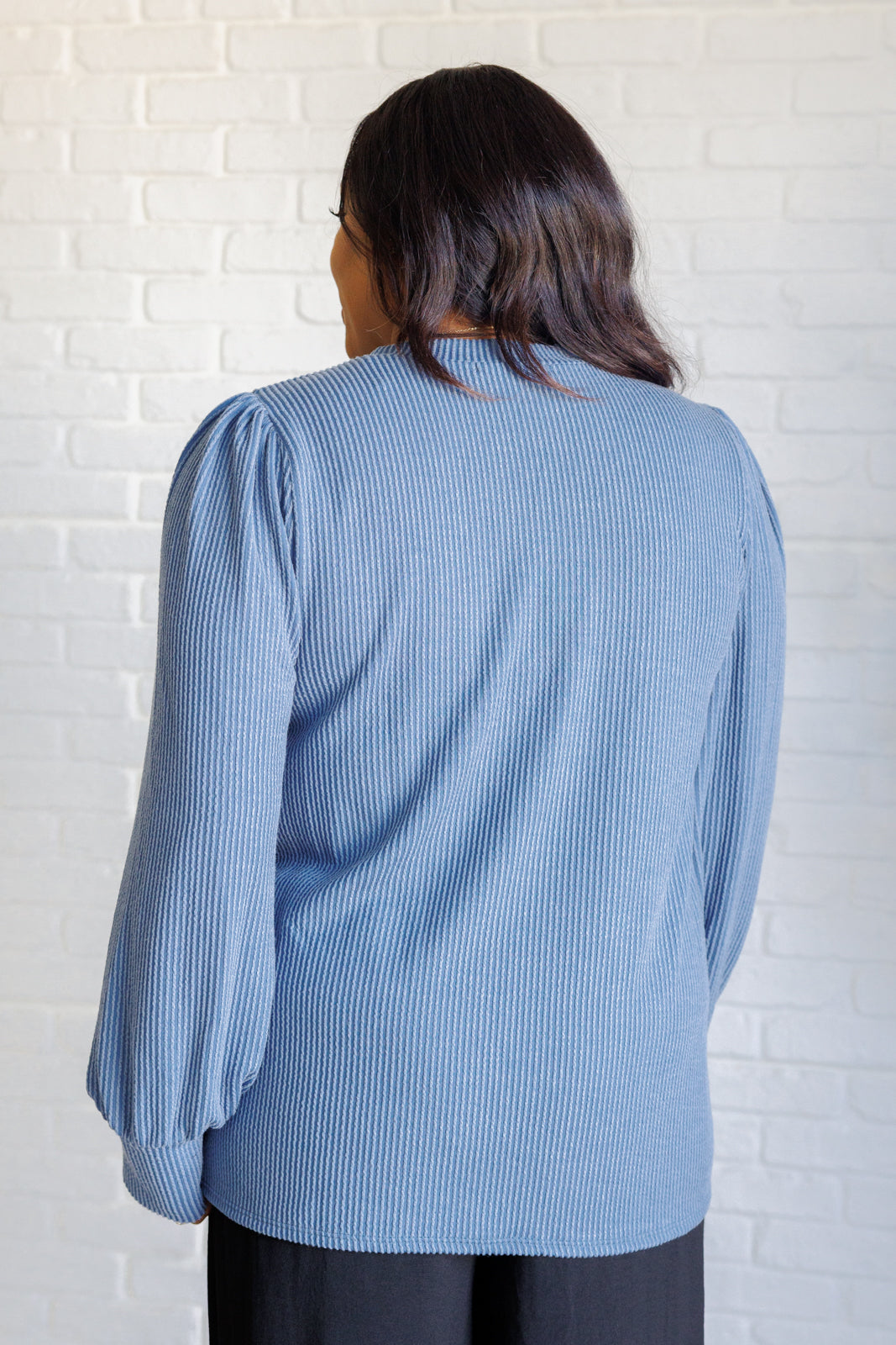 When the Sun Goes Down Mineral Wash Ribbed Knit Top in Vintage Denim Tops   